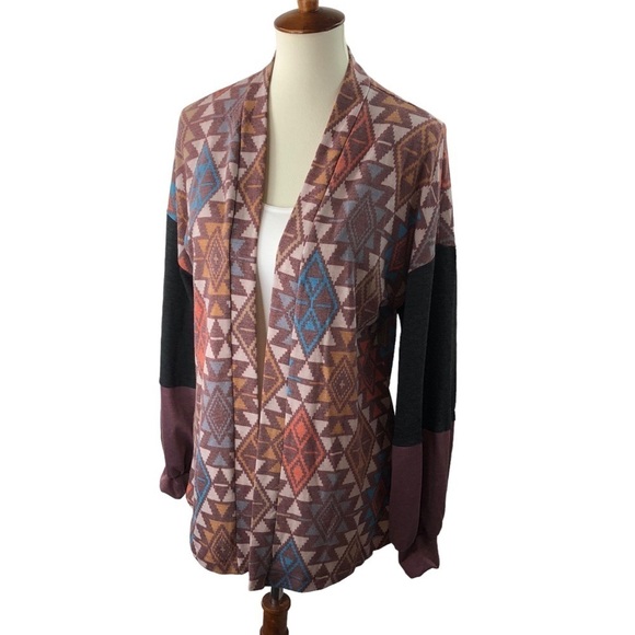Andre by Unit Cardigan Open Tribal Southwest Aztec Sz M Earthtones Lightweight - Picture 7 of 9